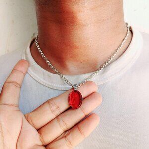 Retro Silver Chain Natural Gemstone Pendant Necklace